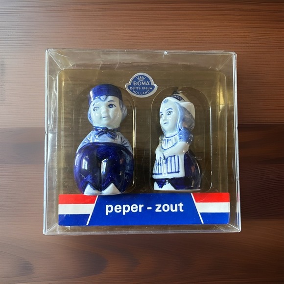 Boma Other - Vintage Holland BOMA Blue Delft Boy and Girl Salt & Pepper Shakers in Box New